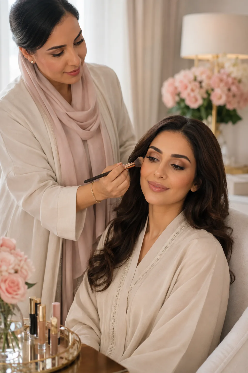Professional beautician providing a beauty salon service at home