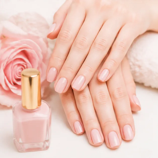 Pink manicure and nail care at home